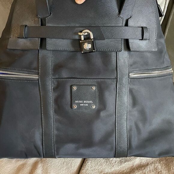 Henri Bendel Black Jetsetter Nylon Convertible Tote Bag Silver Hardware Handbag main image 7